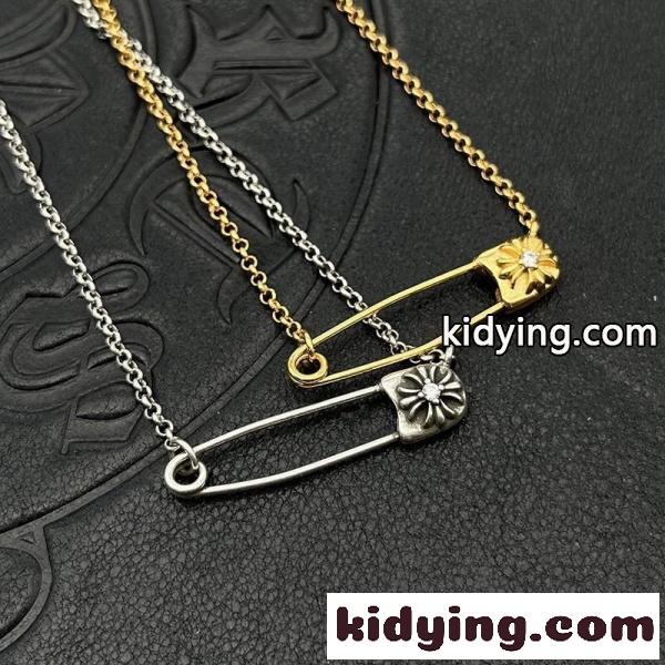 CHROME HEARTS コピー クロムハーツ コピー セーフティピンネックレス クロスフラワーモチーフ シルバーチェーン ペンダントアクセサリー-0