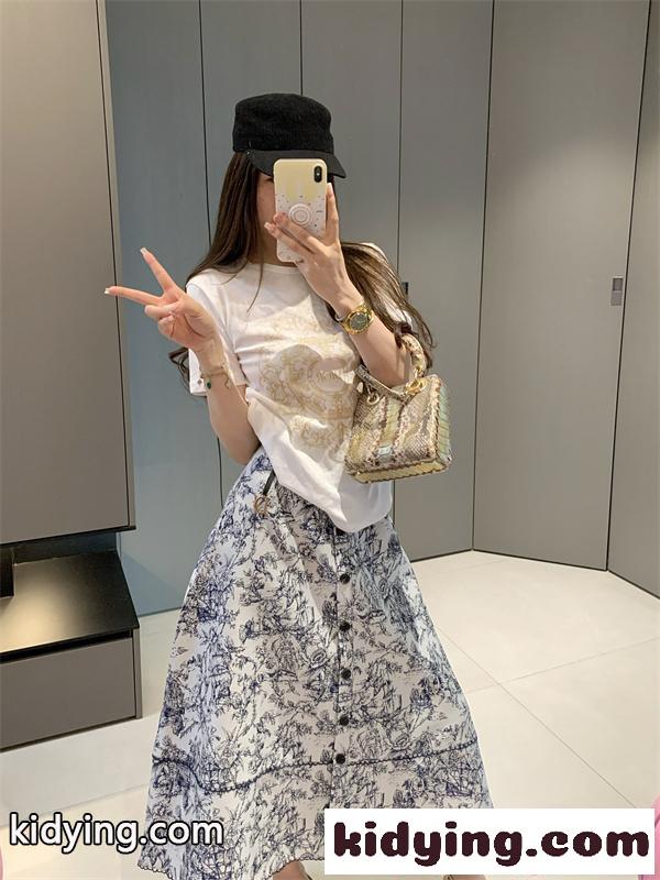DIOR エレガント プリント セットアップ ディオール コピー tシャツ ワンピース レディース 上品カジュアル 着回し万能-3