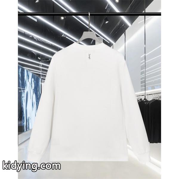 SAINT LAURENT コピー 秋冬ベーシック万能 ブラック ミニロゴ ロングスリーブ T シャツ サンローラン-2