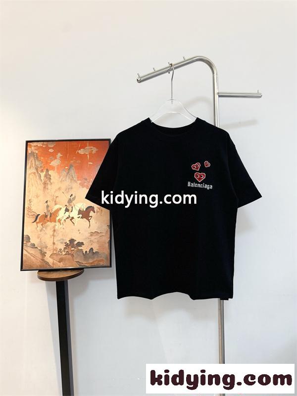 心形プリント ブラック ホワイト ロゴ入り 春夏 カジュアル Balenciaga レディース バレンシアガ コピー Tシャツ-2