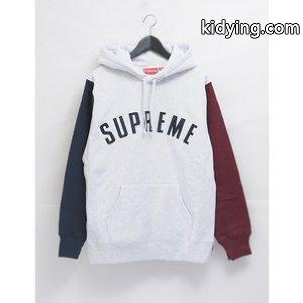 シュプリーム SUPREME パーカー トレーナー ライトグレー ボルドー ネイビー トップス 長袖 コットン 2016FW Color Blocked Arc Logo Hooded Sweatshirt 通販-0