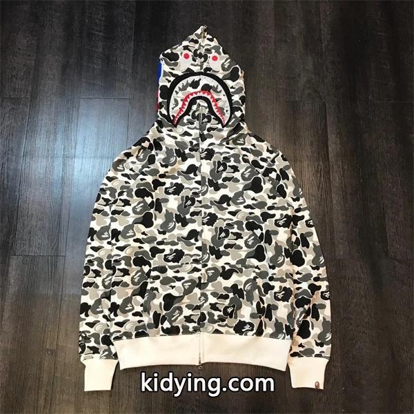 BAPE コピー 秋冬 復古 定番 グレー カモフラージュ シャーク 連帽 ジップアップ ベイプ-8