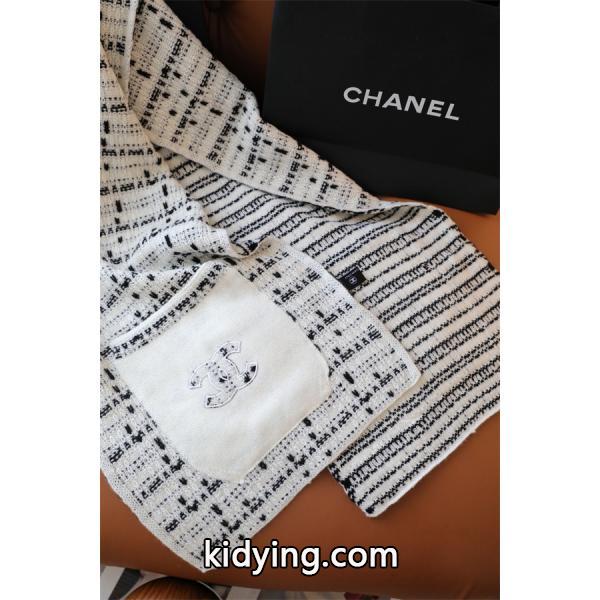 CHANEL シャネル ツイード調 刺繍カシミヤマフラー 30×180cm 2025秋冬-5