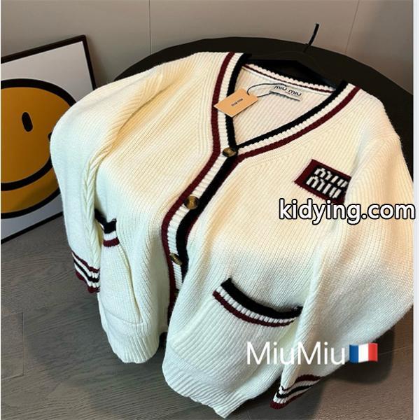 秋冬最新ミュウミュウMIUMIUカーディガン レディース ニット ホワイト ロゴ入り-0