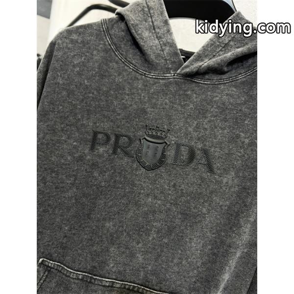 新登場 パーカー グレー 売れ筋 着心地抜群 カジュアル PRADA プラダ 偽物-5