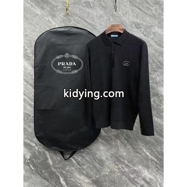 ブラック / グレー セーター POLO 円形ロゴ 2025秋冬ビジネス プラダ PRADA コピー トップス 高品質-2