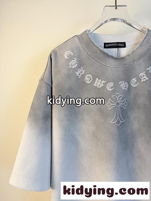 グラデーション 半袖Tシャツ Chrome Hearts クロムハーツ コピー ゴシックロゴ クロスモチーフ ウォッシュ加工 ルーズフィット ブラック-9