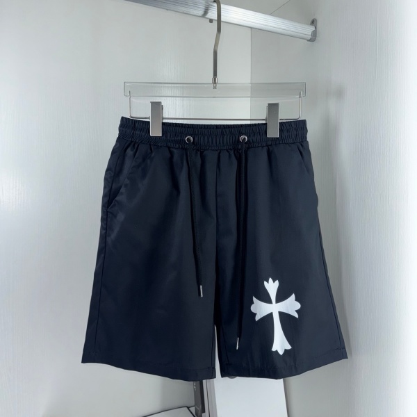 ホワイトクロス入りブラックスイムショーツ Chrome Hearts 激安 通気メッシュ仕様 クロムハーツ休闲ハーフパンツ-0