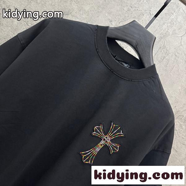 CHROME HEARTS クロムハーツ 2026新作 メンズ 半袖Tシャツ クロスフローラル 刺繍 グラフィック オーバーサイズ 高街風-2