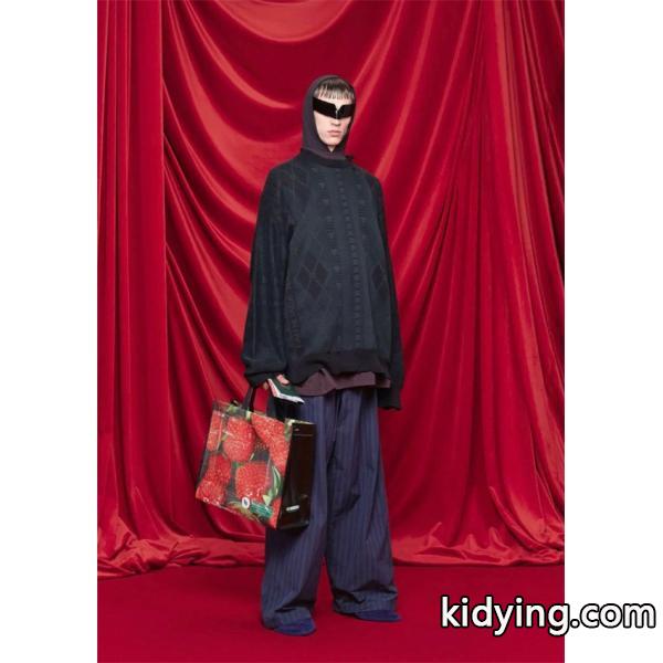 BALENCIAGA 偽物 ニットセーター モノグラム柄 グレー ブラック 長袖 トップス N級品 バレンシアガ-0