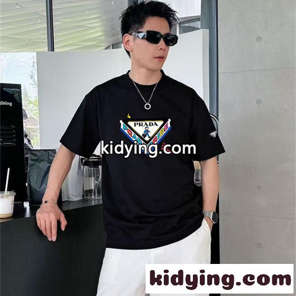 トライアングルグラフィック ポップアート モードストリート PRADA プラダ コピー 半袖Tシャツ 上質カジュアル-0