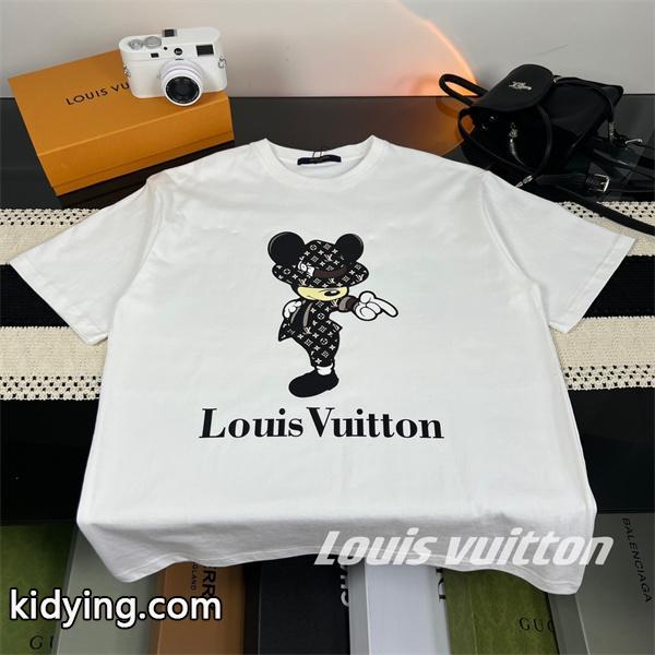最注目のLOUIS VUITTONルイヴィトンスーパーコピーMickey Mouseプリント通勤通学クルーネック半袖Tシャツ-0