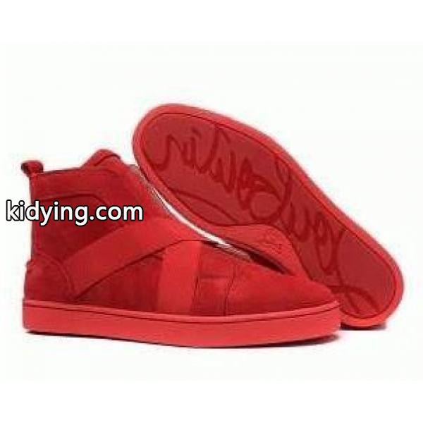 ファッションなルブタンスニーカーメンズ CHRISTIAN LOUBOUTINハイカットスエードフラットシューズレッド-0