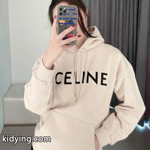 秋冬コーデに合わせやすい Celine logo セリーヌコピー パーカー 裏起毛 ユニセックス 着回しの効く上品-0
