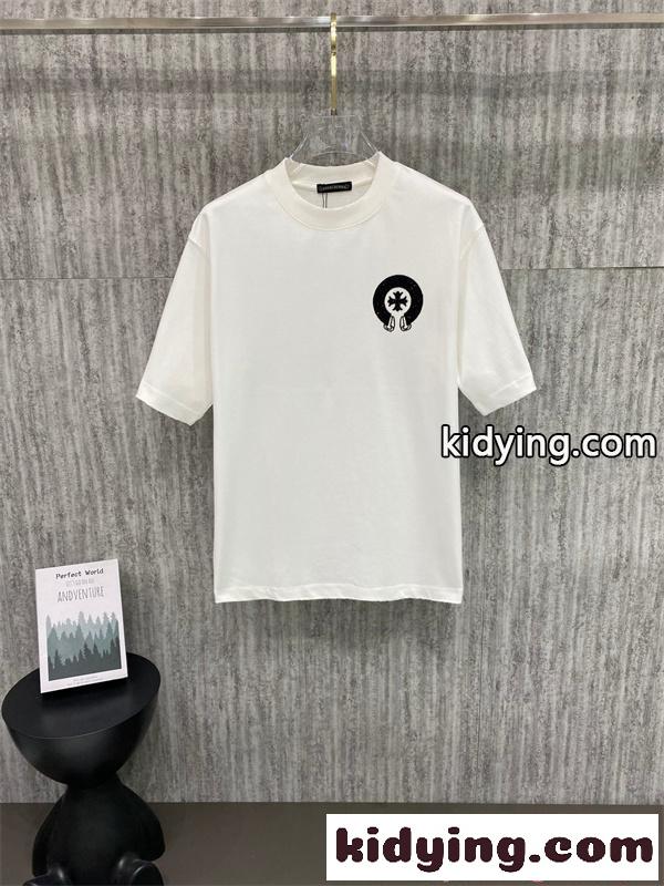 洗練 ホワイト 半袖 Tシャツ ワンポイント CHROME HEARTS ミニマル 大人カジュアル クロムハーツ コピー-1