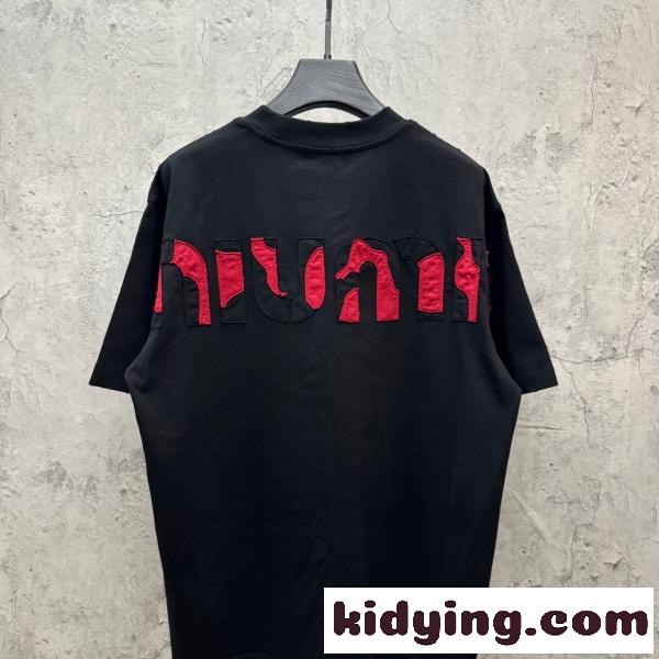 2026新作 MIUMIU コピー ミュウミュウ ネックロゴ 半袖Tシャツ メンズ クルーネック ブラック ミニマル オーバーサイズ モード カジュアル-1