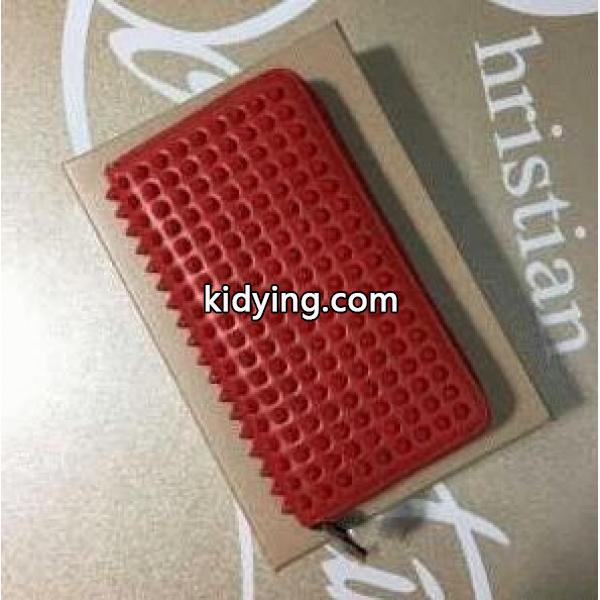 上品ルブタン財布新作CHRISTIAN LOUBOUTINスパイクスラウンドファスナー長財布ウォレットレッド-0