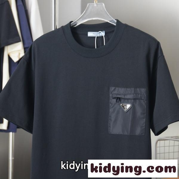 PRADA プラダ メンズ 半袖Tシャツ ナイロンポケット 三角ロゴ 無地 ミニマル 上品 軽量 快適 モダン-1