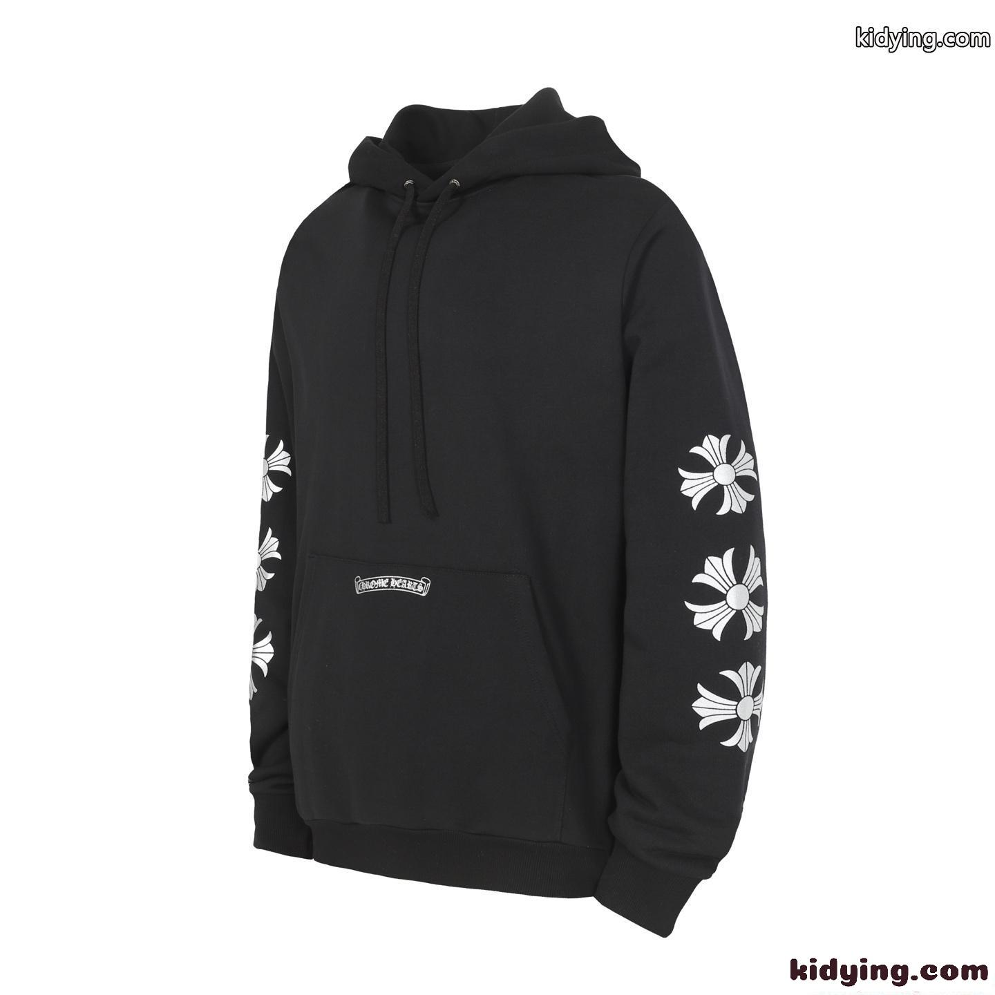 フラワークロ クロムハーツ コピー パーカー ブラック バックプリント 袖ロゴ フーディー ストリート Chrome Hearts-1
