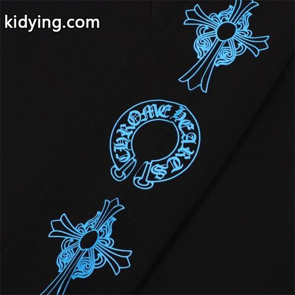 CHROME HEARTS スーパーコピー クールライト ブルーアクセント 長袖Tシャツ クロスプリントデザイン クロムハーツ-3