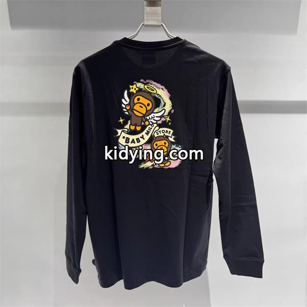 グレー × ブラック 天使 Milo プリント 長袖 T シャツ ベイプ BAPE 偽物 秋冬ストリートフェミニン-1