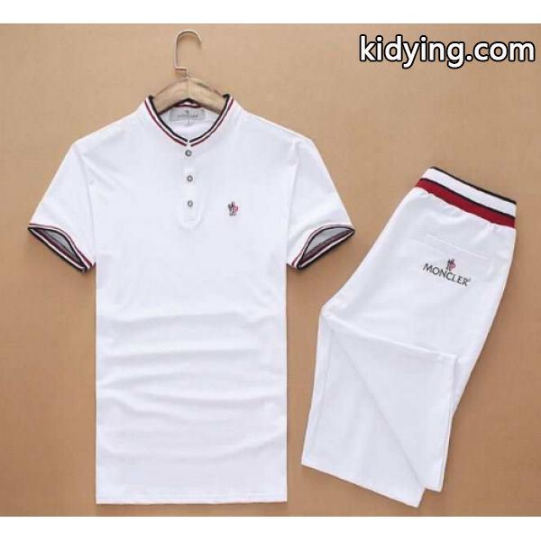 個性派 2015春夏 MONCLER モンクレール偽物 半袖Tシャツ 上下セット 2色可選 スタンドネック_半袖Tシャツ_メンズファッション_スーパーコピーブランド激安通販 専門店-0