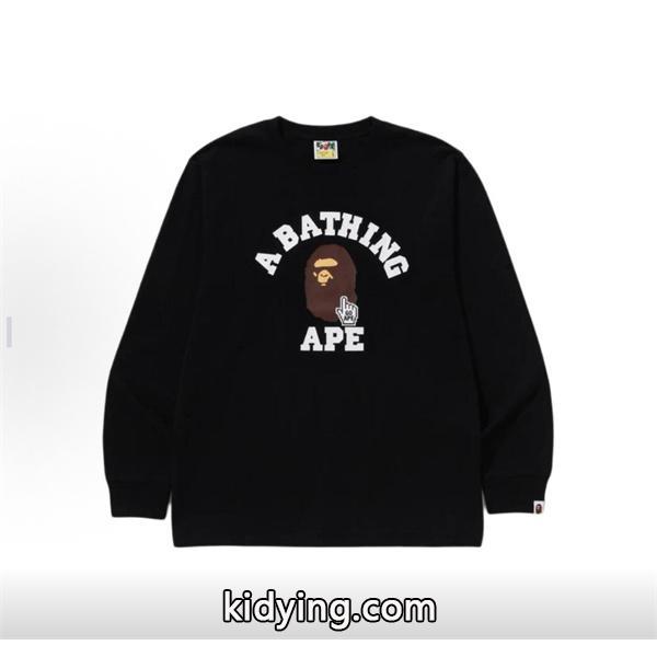 ブラック 長袖 T シャツ ベイプ BAPE スーパーコピー 秋冬ストリートクラシック ユニセックス-4