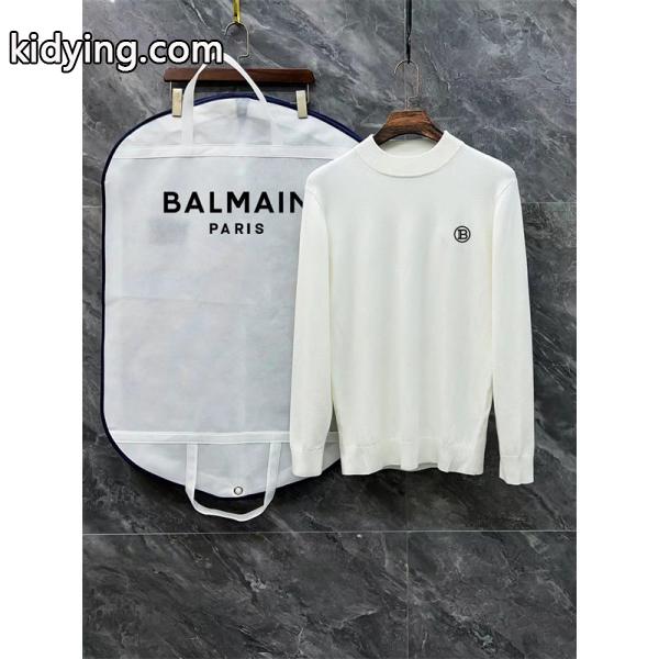 BALMAIN コピー 秋冬ビジネスシャープ 定番 ブラック × ホワイト 半高领 円形ロゴ ニットセーター バルマン-1