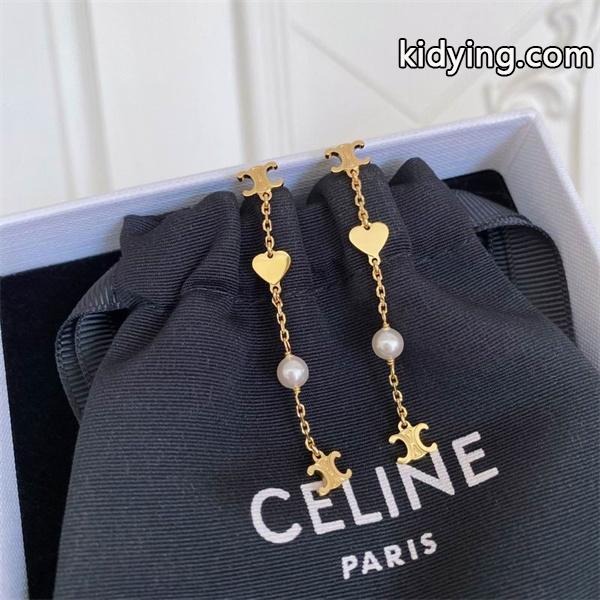 セリーヌ CELINE スーパーコピー 繊細で上品な光沢を纏う ハート＆パール ゴールドロング ピアス-0