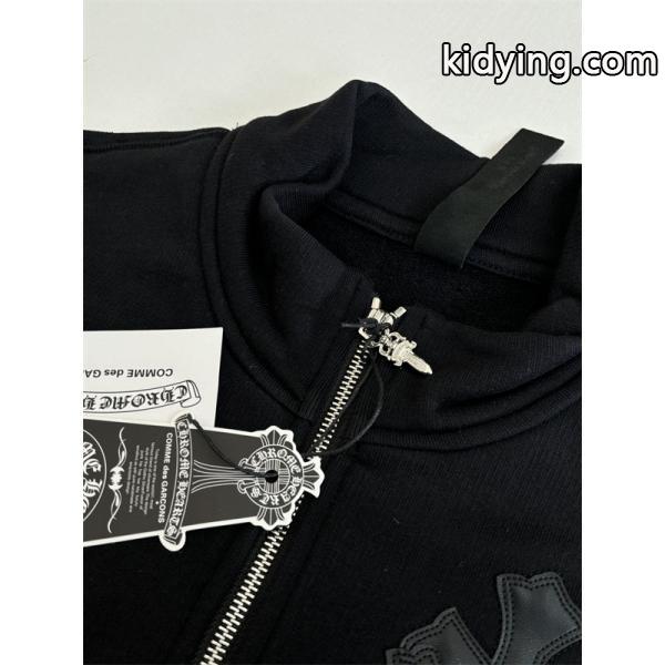 クロムハーツ コピー Chrome Hearts パーカー ライトグレー 暖かみあふれる十字刺繍 個性的半ウィンドウ 人気爆発 秋冬定番-6