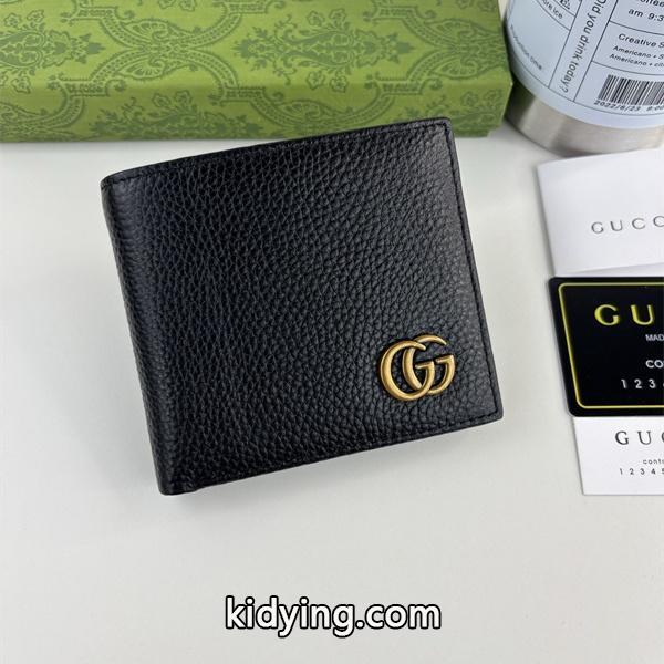 グッチ スーパーコピー 二つ折り財布 ブラックレザー ゴールドGGロゴ 上品 洗練 高級 デザイン GUCCI-0
