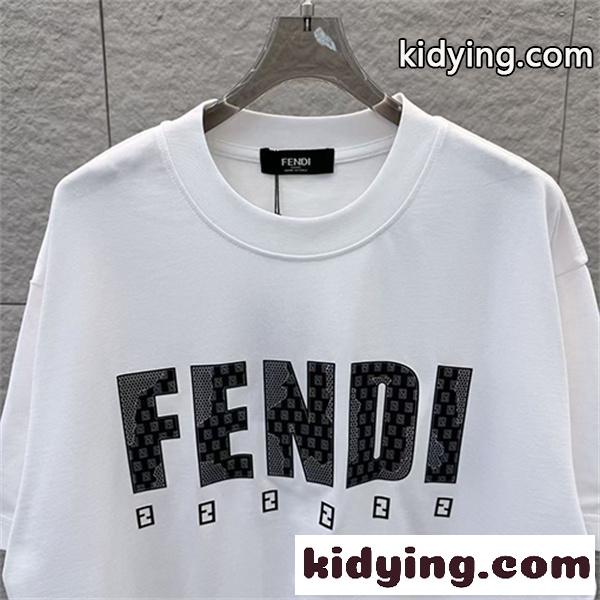ディープグリーン 半袖Tシャツ FENDI フェンディ コピー ビッグロゴプリント FFミニパターン クルーネック ゆったりトップス-7
