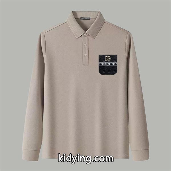 ドルチェ & ガッバーナ DOLCE & GABBANA 偽物 秋冬 お洒落 ホワイト ポロ领 ポケットモチーフ ロングスリーブ 長袖T シャツ-0