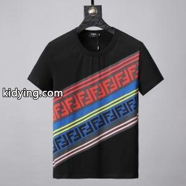 フェンディ FFFFFFマルチカラー ロゴライン Tシャツ ブラック37468009FENDIフェンディ コピーやわらかいシンプル-0