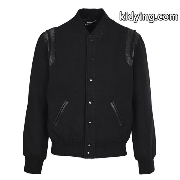 バルマン BALMAIN コピー 秋冬シ 注目 ブラック レザーアクセント ベースボールジャケット-4