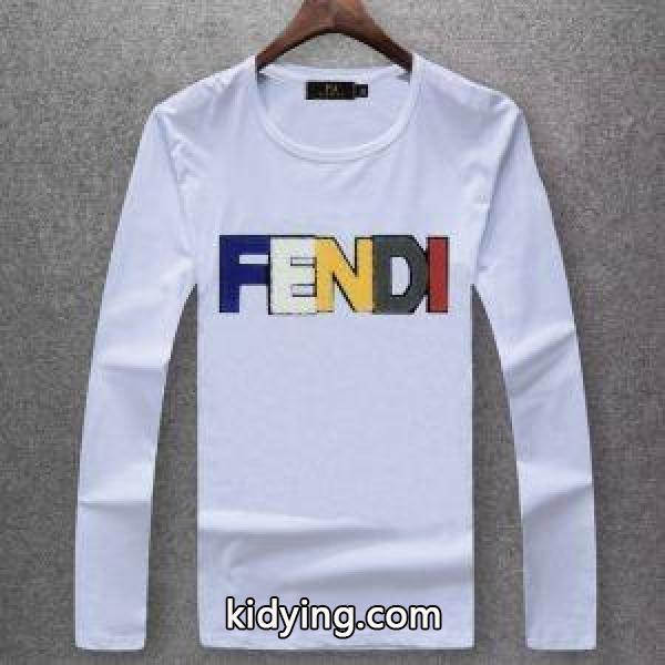 限定セールお買い得英語字長袖tシャツ良いコットン生地伸縮性抜群シンプルブランドコピーフェンディ tシャツ 新作-0