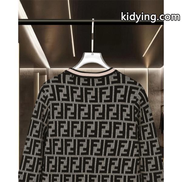 ニット セーター メンズ FFロゴ 総柄 グレー  長袖 FENDI フェンディ コピー-2