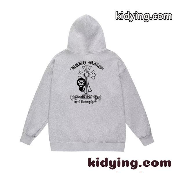 人気 新登場 コピー パーカー プリント 裏起毛ストリート 2026新作 CHROME HEARTS X BAPE-5