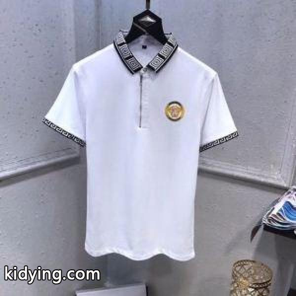 ヴェルサーチ 通販VERSACE赤字超特価格安男性用通勤用上品柔らかいカジュアルｔシャツブラックホワイトブルー-0