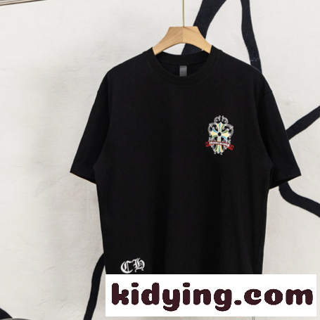 激安 半袖トップス レザークロス クロムハーツ コピー Chrome Hearts 切替Tシャツ バックロゴ ビッグシルエット 快適コットン カジュアル ストリート 韓国風 男女兼用 おしゃれ-0