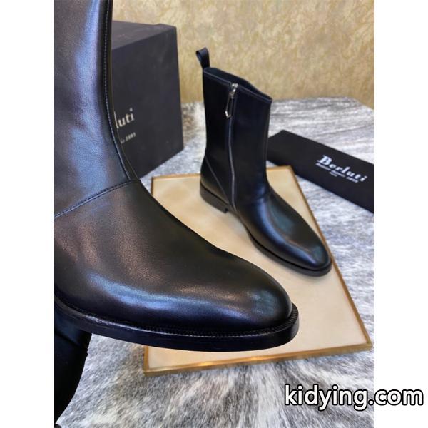 洗練印象 サイドジップ ブーツ 都会的 シャープ Berluti ベルルッティ コピー-3