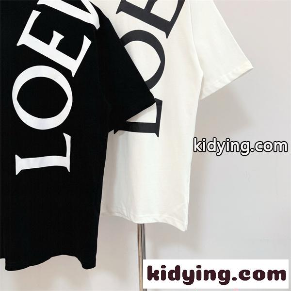ロエベ コピー Tシャツ ブラック&ホワイト 斜めロゴ 大型プリント カジュアル モード 高級感 LOEWE-8