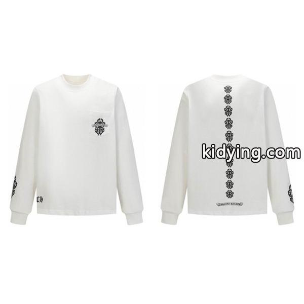 CHROME HEARTS スーパーコピー シンプルラグジュアリー ホワイト長袖Tシャツ クロスラインプリント クロムハーツ-3