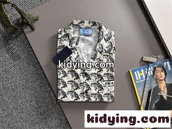 PRADA 豹柄 ファッション プラダ スーパーコピー 半袖シャツ ロゴ ポケット カジュアル 夏服 ストリート-1