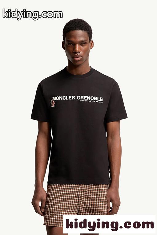 ホワイト ブラック 半袖Tシャツ MONCLER GRENOBLE モンクレール グルノーブル コピー 胸元ロゴプリント クルーネック シンプルカジュアル-1