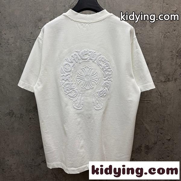 CHROME HEARTS クロムハーツ ホワイト 半袖Tシャツ 胸元エンボスロゴ クルーネック 爽麗 ゆったり 人気 トップス-1