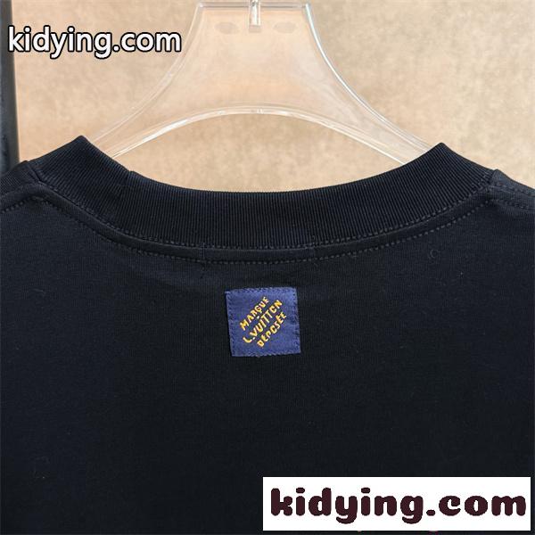 ブラック ルイ・ヴィトン コピー 半袖Tシャツ ロゴ装飾デザイン クルーネック シンプル 高級感 デイリー Louis Vuitton ルイ・ヴィトン-5