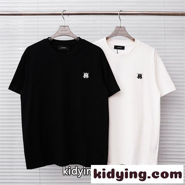 ミニロゴ 刺繍デザイン クルーネック ベーシックフォルム AMIRI アミリ コピー 半袖Tシャツ 上質カジュアル-0
