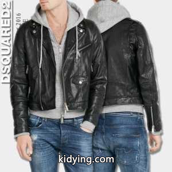 格好いいDSQUARED2 激安ディスクエアードライダースジャケットレイヤードパーカーブルゾンフード付きJUSTIN BIEBER同じアイテム-0