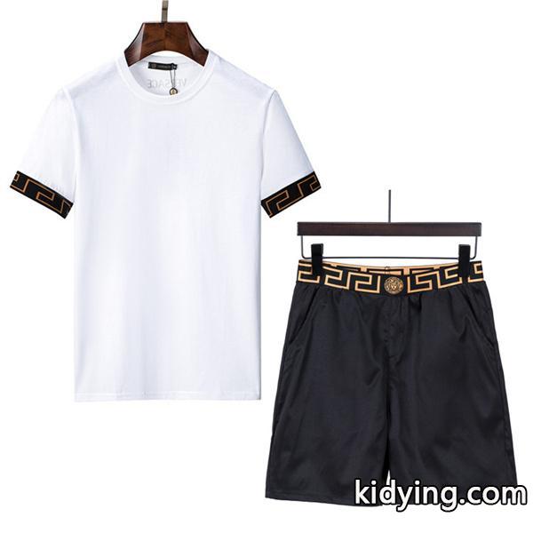 一味違うケーブル編みが魅力満点ブランド 偽物 通販春夏 VERSACE ヴェルサーチ 半袖Tシャツ 上下セット 2色可選_ヴェルサーチ VERSACE_ブランド コピー 激安(日本最大級)-0